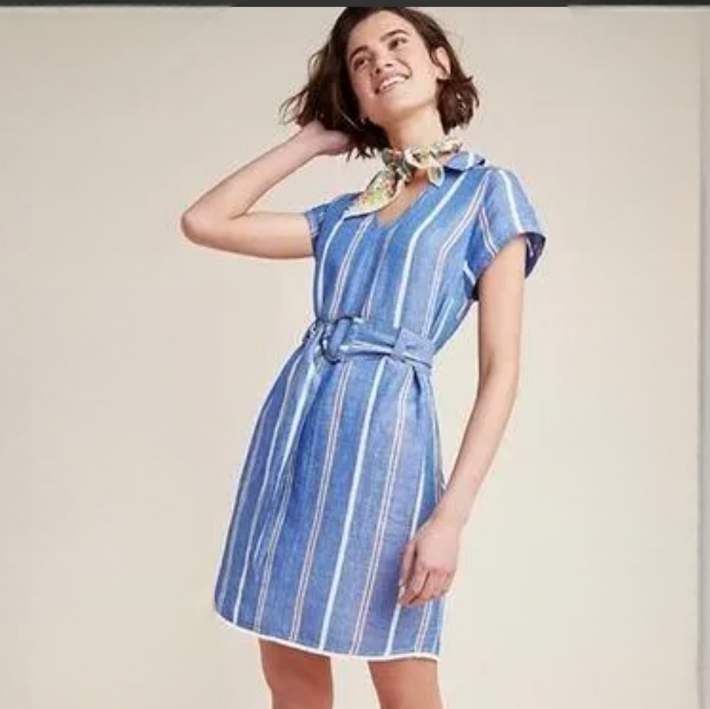 Anthropologie Pilcro Linen/Cotton Striped Dress Size 2P